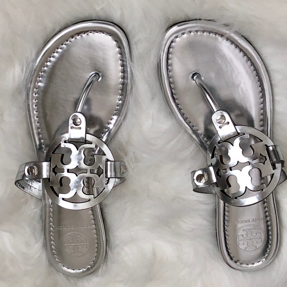 Authentic Tory Burch Miller Sandals | Silver (New)